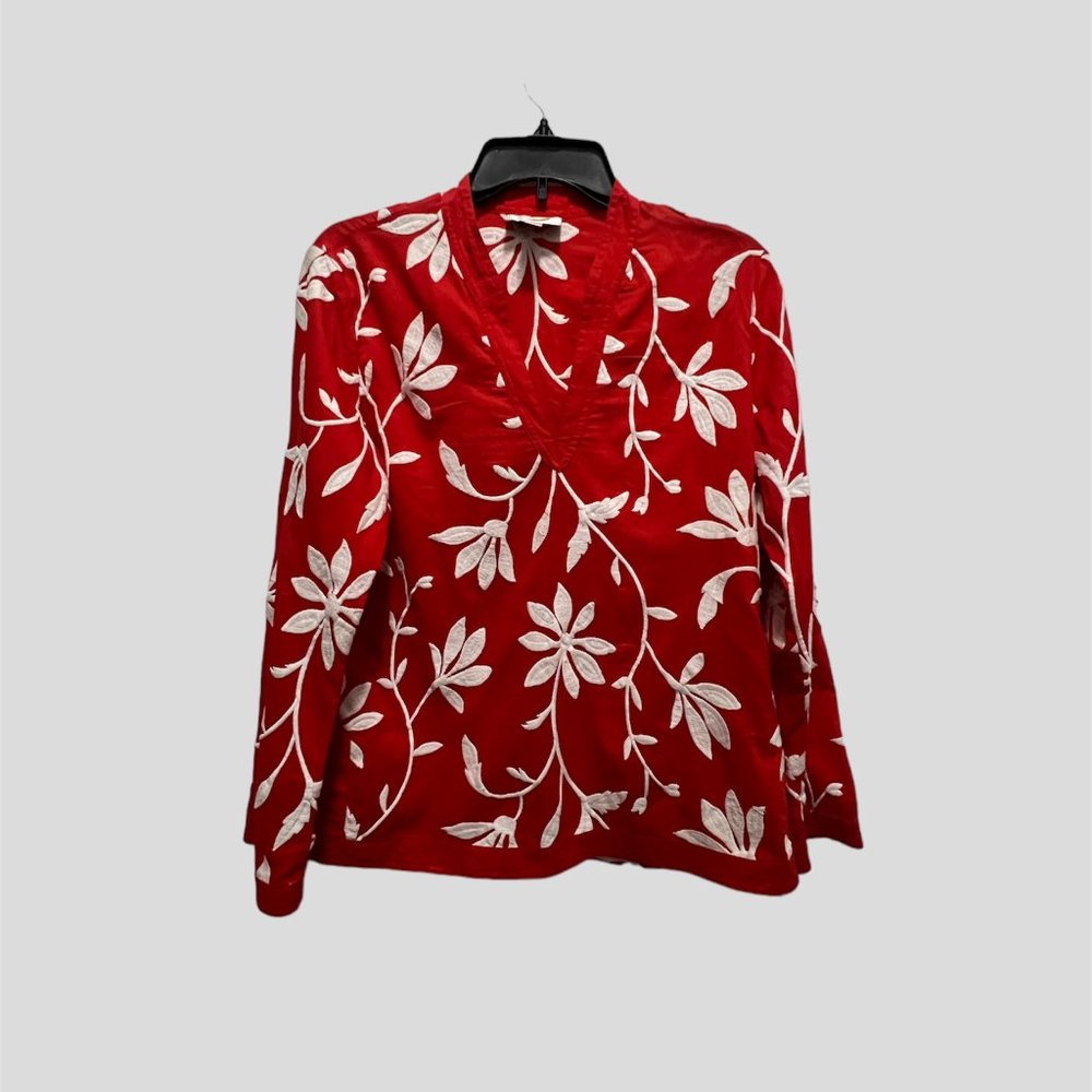 Talbots size 10 floral red and white tunic shirt